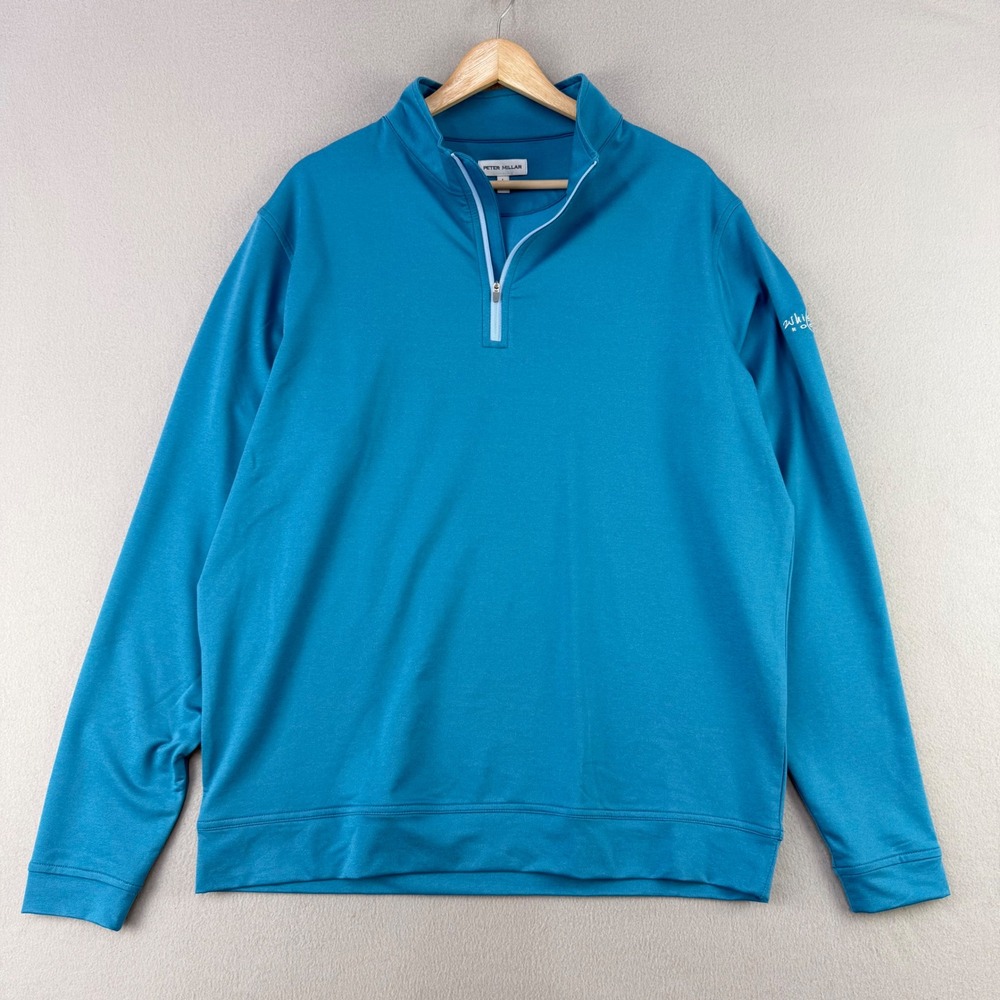 Peter Millar Perth 1/4 Zip Pullover Mens Large Blue Golf Performance Sweater